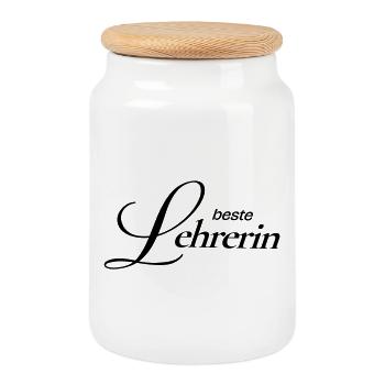 Beste Lehrerin - Keksdose mit Holzdeckel - Weiß - Vorne