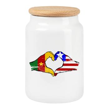 Cameroon Liberia Flag Heart used - Cookie Jar with Wooden Lid - white - Front