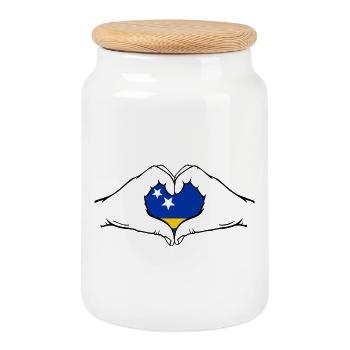 Curacao_Flagge_Hände_Herzform - Cookie Jar with Wooden Lid - white - Front