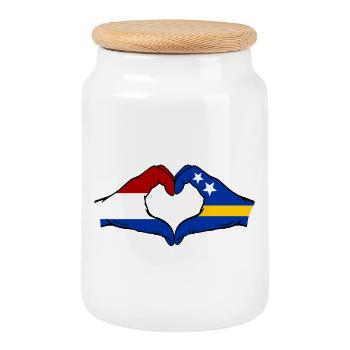 Holland Curacao flag hands heart shape used - Cookie Jar with Wooden Lid - white - Front