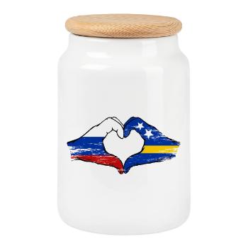 Russia Curacao flag hands heart shape used - Cookie Jar with Wooden Lid - white - Front