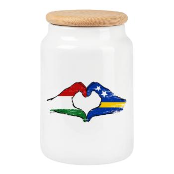 Hungary Curaçao Flag Hands Heart Shape Used - Cookie Jar with Wooden Lid - white - Front