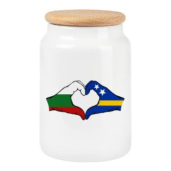 Bulgaria Curaçao Flag Hands Heart Shape - Cookie Jar with Wooden Lid - white - Front