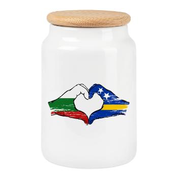 Bulgaria Curacao flag hands heart shape used - Cookie Jar with Wooden Lid - white - Front