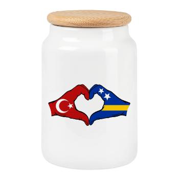 Turkey Curacao Flag Hands Heart Shape - Cookie Jar with Wooden Lid - white - Front