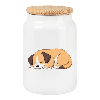 sleeping dog - Cookie Jar with Wooden Lid - white - Front