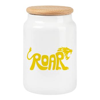 Design des lettres Lion Roar - Boîte à biscuits avec couvercle en bois - blanc - Devant