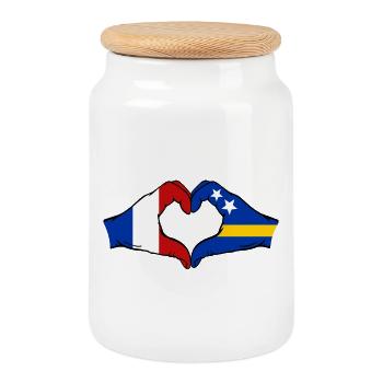France Curacao Flag Hands Heart Shape - Cookie Jar with Wooden Lid - white - Front