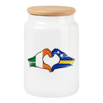 Ireland Curacao flag hands heart shape used - Cookie Jar with Wooden Lid - white - Front