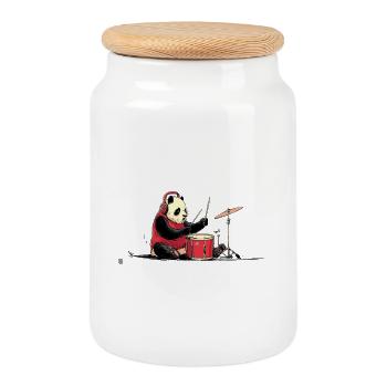 Batteur panda en sweat à capuche rouge - Boîte à biscuits avec couvercle en bois - blanc - Devant