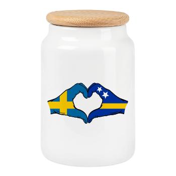 Sweden Curacao Flag Hands Heart Shape - Cookie Jar with Wooden Lid - white - Front