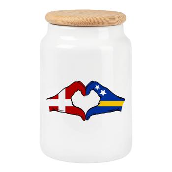 Denmark Curacao Flag Hands Heart Shape - Cookie Jar with Wooden Lid - white - Front