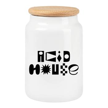 Acid House Fancy Typography logo design - Cookie Jar with Wooden Lid - white - Front