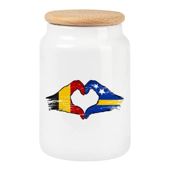 Belgium Curacao Flag Hands Heart Shape Used - Cookie Jar with Wooden Lid - white - Front