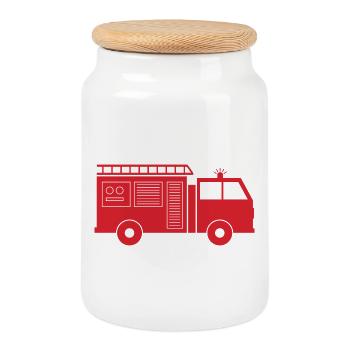 Camion de pompiers - Boîte à biscuits avec couvercle en bois - blanc - Devant