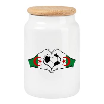 Algerien Flagge Hände Herzform Fußball - Keksdose mit Holzdeckel - Weiß - Vorne