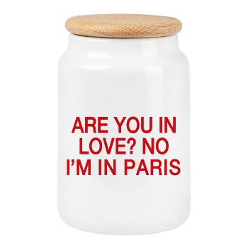 In Love No I'm In Paris | Travel Humor France - Cookie Jar with Wooden Lid - white - Front