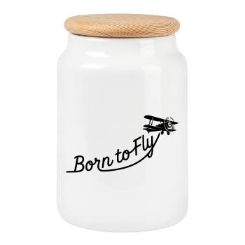 Né pour voler - Boîte à biscuits avec couvercle en bois - blanc - Devant