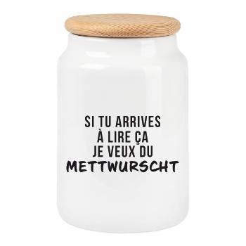 Si Tu Arrives A Lire Ca Je Veux Du Mettwurscht ... - Boîte à biscuits avec couvercle en bois - blanc - Devant