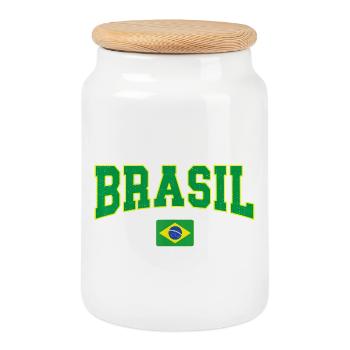 Brasil Block Letters with Flag - Cookie Jar with Wooden Lid - white - Front