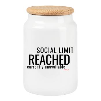 Social Limit Reached Minimalist Typography - Cookie Jar with Wooden Lid - white - Front