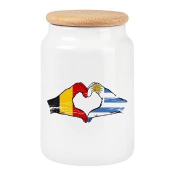 Mains du drapeau de la Belgique de l’Uruguay utilisées - Boîte à biscuits avec couvercle en bois - blanc - Devant