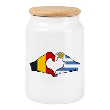 Drapeau Belgique Uruguay Mains Forme de cœur - Boîte à biscuits avec couvercle en bois - blanc - Devant