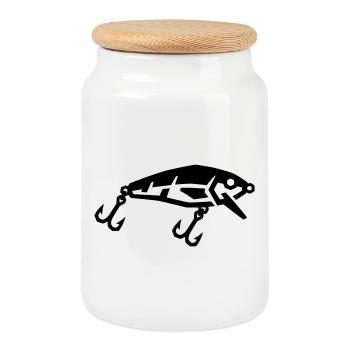 Leurres de pêche, leurres oscillants, pêche, poissons prédateurs, pêcheurs - Boîte à biscuits avec couvercle en bois - blanc - Devant