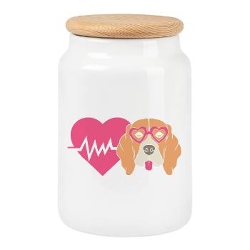 Beagle Mom Mom Dog Mom - Cookie Jar with Wooden Lid - white - Front