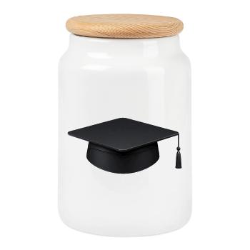 Estampe d’art de la casquette de remise des diplômes - Boîte à biscuits avec couvercle en bois - blanc - Devant