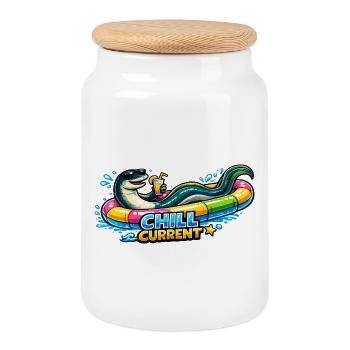 Chill Current Pool Party Illustration - Cookie Jar with Wooden Lid - white - Front