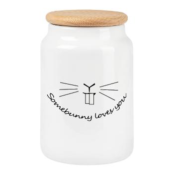 Somebunny Loves You – Cute Minimalist Bunny Art - Cookie Jar with Wooden Lid - white - Front