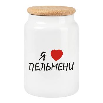 russisch "ich herze pelmeni" - Keksdose mit Holzdeckel - Weiß - Vorne