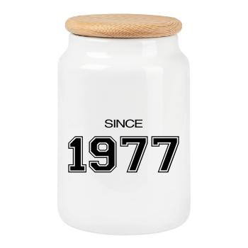 1977 Geburtstagsgeschenk - Keksdose mit Holzdeckel - Weiß - Vorne