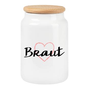 Braut Herz Herzmotiv Junggesellenabschied - Keksdose mit Holzdeckel - Weiß - Vorne