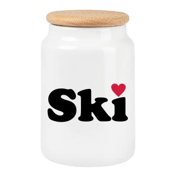 Ski - Keksdose mit Holzdeckel - Weiß - Vorne