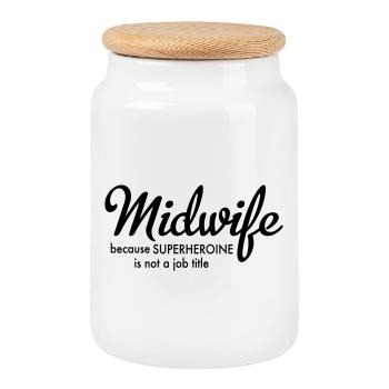 6061912 125585140 midwife - Cookie Jar with Wooden Lid - white - Front