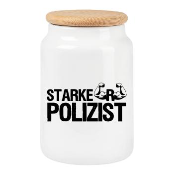 Starker Polizist, Polizei, Sprüche, Geschenk - Keksdose mit Holzdeckel - Weiß - Vorne