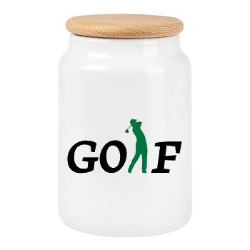 golf - Cookie Jar with Wooden Lid - white - Front