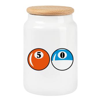 Billiard Balls - 50 years birthday - Cookie Jar with Wooden Lid - white - Front
