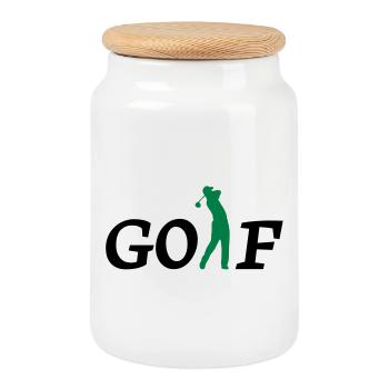 golf sport - Boîte à biscuits avec couvercle en bois - blanc - Devant