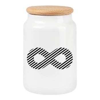Infinity sign - pattern stripes - Cookie Jar with Wooden Lid - white - Front