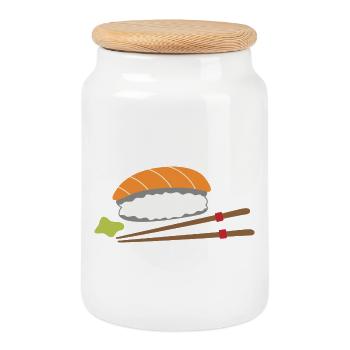 sushi - Cookie Jar with Wooden Lid - white - Front