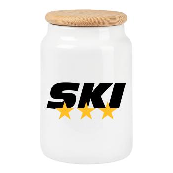 ski - Boîte à biscuits avec couvercle en bois - blanc - Devant