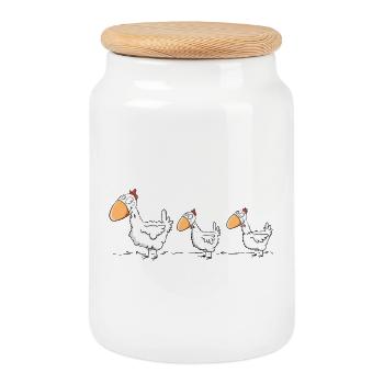 Trois poulets drôles I poulet ferme poulet cadeau - Boîte à biscuits avec couvercle en bois - blanc - Devant
