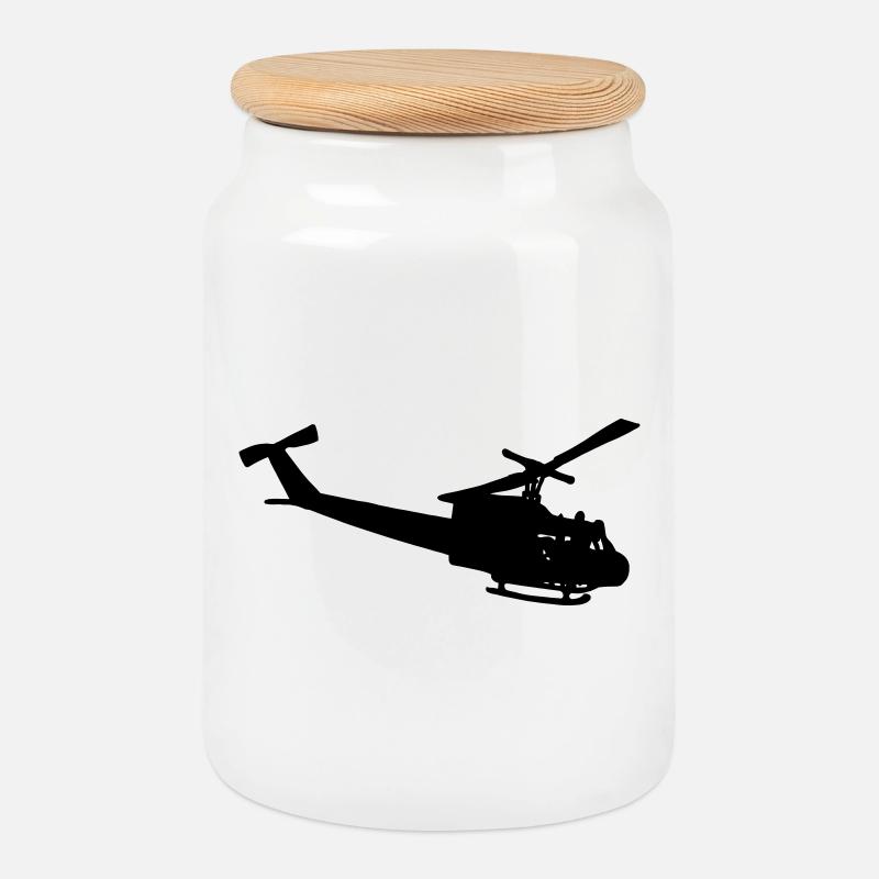 Bell UH-10 silhouette - Cookie Jar with Wooden Lid - white