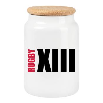 Rugby XIII - Boîte à biscuits avec couvercle en bois - blanc - Devant