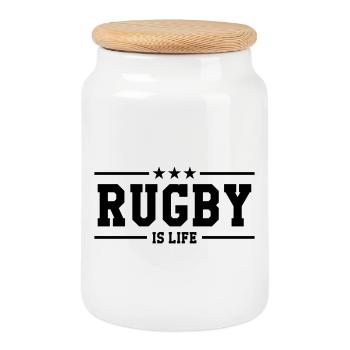 Rugby - Boîte à biscuits avec couvercle en bois - blanc - Devant