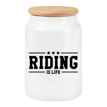 Riding is life - Cookie Jar with Wooden Lid - white - Front