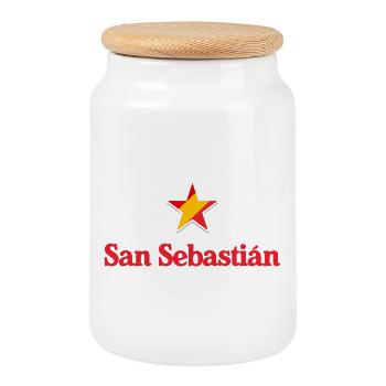 Stars of Spain - San Sebastian - Cookie Jar with Wooden Lid - white - Front